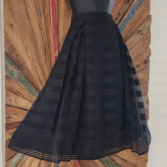 NWT Milly layered organza sheer midi full  pleated black skirt Sz M - Picture 3 of 11